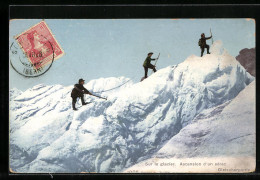 AK Sur Le Glacier, Bergsteiger Auf Einem Gletscher  - Alpinisme