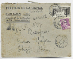 GANDON 10FR+ 25FR NANCY LETTRE ENTETE TEXTILE CANCE SILON SARRAS REC PROVISOIRE SARRAS ARDECHE 14.10..1948 - 1921-1960: Modern Period