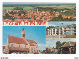 77 LE CHATELET EN BRIE Vue Aérienne Eglise Chapelle Maison De Retraite VOIR ZOOM Citroën GS Tube 2CV Camionnette Volvo - Le Chatelet En Brie