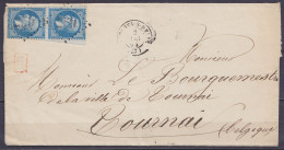 LSC (sans Contenu) Affr. Paire N°22 Lpts "259" Càd AVESNES-S-HELPE /2 JUIN 1864 Pour TOURNAI - [PD]  (au Dos: Càd Bureau - 1863-1864 Medaglioni (13/16)