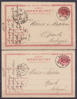 Suède - Lot De 2 EP CP 10ö Càd GOTEBORG 1882 & 1883 Pour PORTO Portugal - Voir Scans - Entiers Postaux