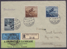 Liechtenstein - Env. Recommandée Par Avion Affr. PA2+PA3+PA4 Càpt VADUZ /-7.V.1934 Pour OUINSAC Gironde - étiq. "A SOUME - Luchtpostzegels