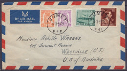 Env. Par Avion Affr. N°419+422+695+726 Càd JUMET /28-9-1948 Pour WESTVILLE N.J. USA - 1936-1957 Collar Abierto