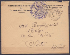 Env. "Commissariat De Police" En Franchise Càd CLERMONT De L'HERAULT/5-7 1940 Pour Haut Commissariat Belge à SETE (réfug - Guerre 40-45 (Lettres & Documents)