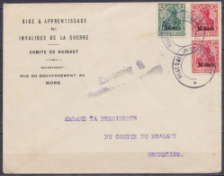 Env. "Aide & Apprentissage Des Invalides De La Guerre" Affr. OC27 + 2x OC29 Oblit. Muette "POSTÜBERWACHUNGSSTELLE" Pour  - OC26/37 Territoire Des Etapes