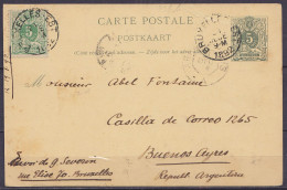 EP CP 5c Vert-gris (type N°45) + N°45 Càd BRUXELLES-EST /21 DECE 1892 Pour BUENOS AYRES Argentine (au Dos: Càd Arrivée B - Cartes Postales 1871-1909