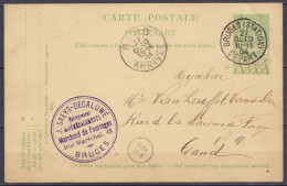 EP CP 5c Vert (type N°56) Càd BRUGES (STATION) /27 OCTO 1904 Pour GAND - Càd Arrivée GAND/ARRIVEE - Tarjetas 1871-1909