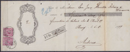 Reçu Affr. Paire N°46 Càd OBOURG /7 AOUT 1889 Pour Notaire à WAREMME Pour Fourniture De Tabacs (au Dos: Càd WAREMME) - 1884-1891 Leopoldo II