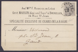 Carte Publicitaire Imprimé "G.Massin, Importateur Cigares De La Havane" Affr. N°43 Càd BRUXELLES /4 AVRIL 1885 Pour GAND - 1869-1888 Lion Couché