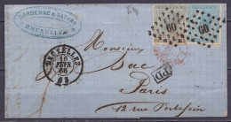 L. Affr. N°17+18 Lpts "60" Càd BRUXELLES /16 FEVR 1866 Pour PARIS - [PD] - Càd "BELG.5 VALENCIENNES" (au Dos: Càd Arrivé - 1865-1866 Profil Gauche