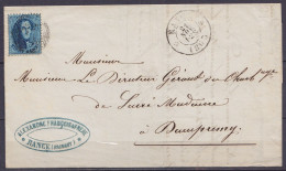 L. Affr. N°15 Distr. 47 Càd RANCE /21 NOV. 1865 Pour DAMPREMY (au Dos: Càd Arrivée CHARLEROY) - 1863-1864 Medallones (13/16)