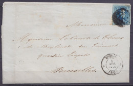 L. Affr. N°10 Distr.37 Càd MOLL /1 MAI 1861 Pour BRUXELLES (au Dos: Càd Arrivée BRUXELLES) - 1858-1862 Medaglioni (9/12)