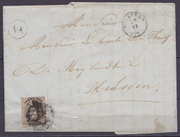 L. Non Datée Affr. 10c Brun Médaillon Distr. 45 Càd T18 OVERPELT /23 VI Pour HEUSDEN - Boite Rurale "AA" - 1851-1857 Medaillons (6/8)