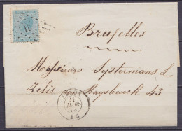 LSC (sans Contenu) Affr. N°18 Lpts "16" Càd ARLON /11 MARS 1868 Pour BRUXELLES (au Dos: Càd Arrivée BRUXELLES) - 1865-1866 Profilo Sinistro