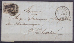 L. De Ermeton-sur-Biert Affr. N°6 Distr. 28 Càd METTET /9 DEC 1854 Pour CHARLEROI (au Dos: Càd Arrivée CHARLEROY) - 1851-1857 Medaillen (6/8)