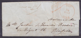 L. Càd ATH /30 AOUT 1844 Pour BRUXELLES - [PP] - Man. "contient Une Clef" (au Dos: Càd Bleau Arrivée BRUXELLES) - 1830-1849 (Independent Belgium)