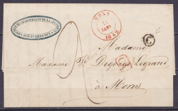 L. "Charbonnage De La Cosette" De Quaregnon Càd MONS /11 JANV 1842 Pour MONS - [CA] - Boîte Rurale "C" - Port "2" (au Do - 1830-1849 (Independent Belgium)