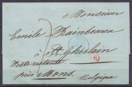 LSC (sans Contenu) Càd Bleu PARIS /10 AVRIL 1841 Pour Poste Restante à ST-GHISLAIN Près MONS - Marque "4.R' - Port "7" ( - 1830-1849 (Independent Belgium)