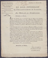 Arrêté De Police Daté 1 Février 1816 De LOUVAIN Pour Les Maires Du Départememnt Concernant Les Vols Dans Les églises Et  - Wetten & Decreten