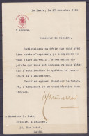 Lettre Datée 27 Décembre 1915 Du Ministre De La Justice Belge Au HAVRE Pour Notaire De Malines Exilé En Angleterre - 1914-18