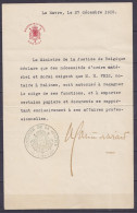 Autorisation Datée 27 Décembre 1915 Délvivrée Par Le Ministère De La Justice Belge Pour Notaire De Malines Afin De Quitt - 1914-18