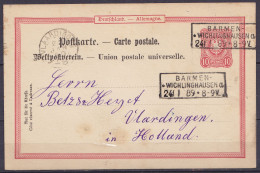 Allemagne - EP Postkarte 10pf Càd [BARMEN-WICHLINGHAUSEN /24 I 1889] Pour VLARDINGEN Hollande - Altri & Non Classificati