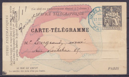 France - Carte-télégramme 20c Noir Càd Octogon.PARIS /23 OCT 1883 Pour E/V - Cartes Précurseurs