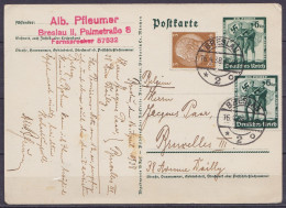 Allemagne - EP Propagande CP 6pf + 9pf Càpt BRESLAU /16.4.1938 Pour BRUXELLES III - Briefe U. Dokumente