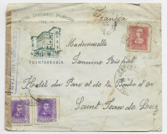 ESPANA LETTRE COVER ENTETE HOTEL OLEGARIO JAUREGUI FUENTERRABIA 1939 TO ST JEAN DE LUZ CENSURA - Lettres & Documents