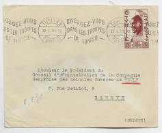TUNISIE 15FR SEUL LETTRE MECANIQUE ENGAGEZ VOUS DANS LES TROUPES DE TUNISIE TUNIS RP 22.1.1951 POUR SUISSE - Storia Postale