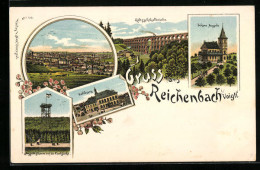 Lithographie Reichenbach I. V., Ortsansicht, Gasthaus Schöne Aussicht  - Reichenbach I. Vogtl.