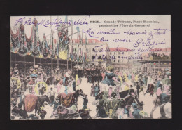 CPA - 06 - Nice - Grande Tribune, Place Massena, Pendant Les Fêtes Du Carnaval - Colorisée - Animée - Circulée En 1906 - Carnevale