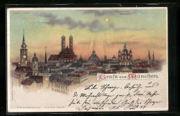 Lithographie München, Frauenkirche, St. Peter, Theatinerkirche U.a., Halt Gegen Das Licht: Beleuchtete Fenster  - Other & Unclassified