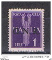 R.S.I.:  1944  P.A. ALLEGORIA  -  SOPRASTAMPA  VERONA  -  £. 1  VIOLETTO  N.  -  SASS. 121 - Correo Aéreo