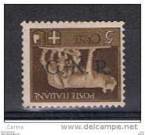 R.S.I. VARIETA' :  1944  TIRATURA  VERONA  -  5 C. BRUNO  L. -  SOPRASTAMPA  CAPOVOLTA  -  C.E.I. 65 A - Mint/hinged