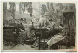 La Fabrication Des Couronnes Funèbres Pour La Fête Des Morts - Dessin M. De Haenen - Page Original - 1887 - Historical Documents