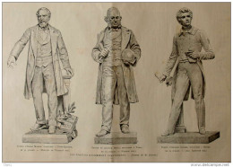 Les Statues Inaugurées - Statue D'Henri Martin - Statue Du Docteur Broca - Statue D'Armand Carrel - Page Original 1887 - Documents Historiques