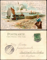 Ansichtskarte  Künstlerkarte Goldsonne Frau Schiffe Meer 1899 - Voor 1900