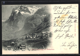 AK Scheidegg, Kleine Scheidegg, Kurhaus Bellevue Mit Wetterhorn Und Bergbahn  - Autres & Non Classés