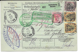 German Parcel To St Gallen Switzerland 1909 (green Swiss Cancels) From Rottenburg - Briefe U. Dokumente