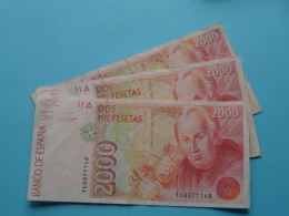 3 X 2000 Dos Mil Pesetas ( 1992 ) Banco De Espana ( For Grade, Please See Photo ) Circulated ! - [ 4] 1975-…: Juan Carlos I.