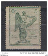 REGNO  VARIETA':  1921  VITTORIA  ALATA  -  5 C. VERDE  N. -  CORONA  SX. -  C.E.I.  116 A - Mint/hinged