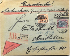 Germany Marienburg 7.5.1921 Einschreiben Nachnahme Gas Bulb Sticker On Back - Storia Postale