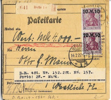 Germany Berlin Aufgabezettel 14.02.1922 - Storia Postale
