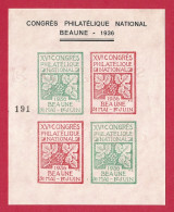 !!! BLOC FEUILLET DU CONGRÈS PHILATÉLIQUE NATIONAL, EXPOSITION DE BEAUNE DE 1936 - Expositions Philatéliques