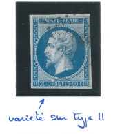 N°14 20c BLEU NAPOLEON TYPE 2 / VARIETE POINT BLANC AU DESSUS DU P DE POSTES / BIEN MARGE - 1853-1860 Napoleon III