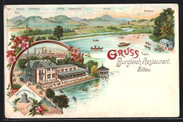 Lithographie Zittau, Burgteich-Restaurant, Gebirgspanorama Vom See Gesehen  - Zittau