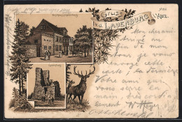 Lithographie Lauenburg / Harz, Gasthaus, Burgruine Lauenburg  - Other & Unclassified