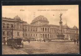 AK Wien, Universität Mit Liebenberg-Denkmal Und Strassenbahn  - Strassenbahnen