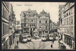 AK Giessen, Marktplatz Mit Strassenbahn  - Tranvía